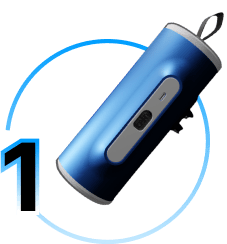 a blue with lithium ion battery pack on a black background.